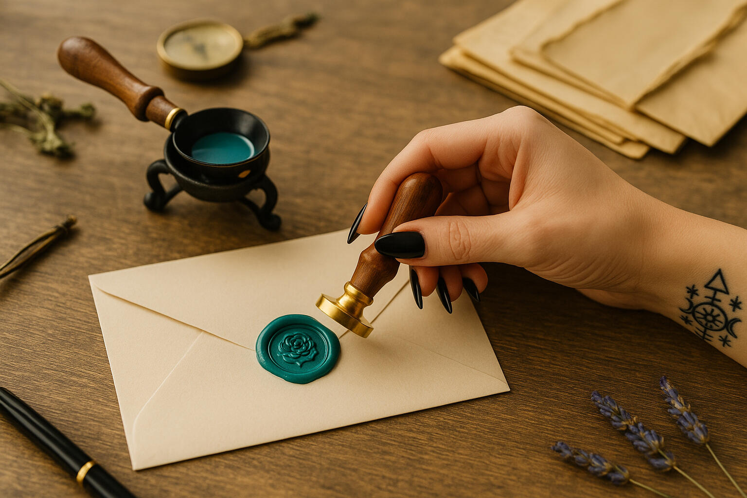 A letter for you Photo of the dedicated writer, sealing her letter to be mailed.